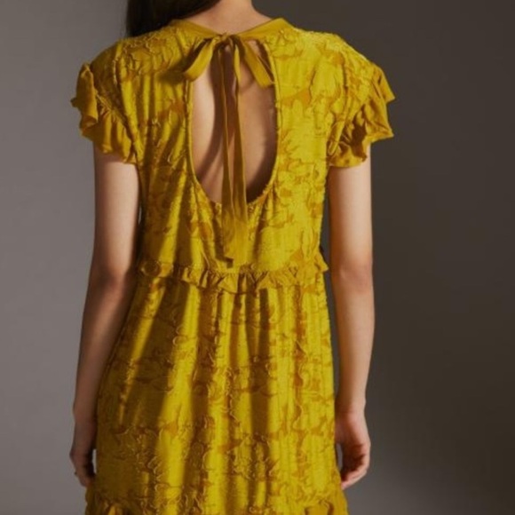 Anthropologie Ruffle Knit Swing Mini Chartreuse Dress NWT Size Large - Picture 3 of 9